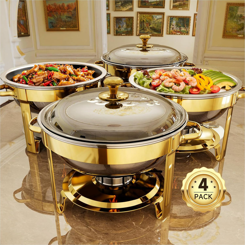 Chafing Dishes for Buffet, 4-Pack 5QT Round Stainless Steel Set