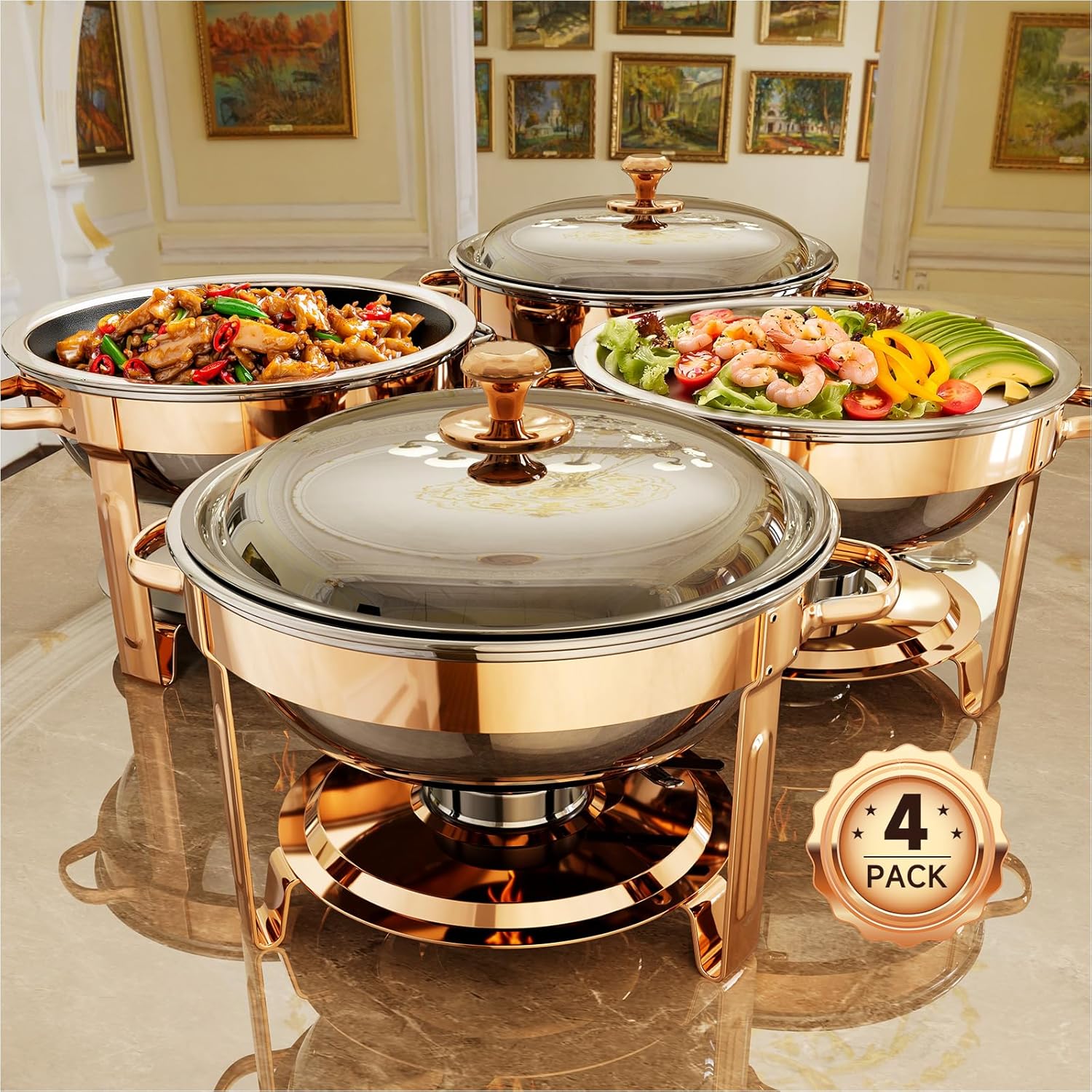 Chafing Dishes for Buffet, 4-Pack 5QT Round Stainless Steel Set